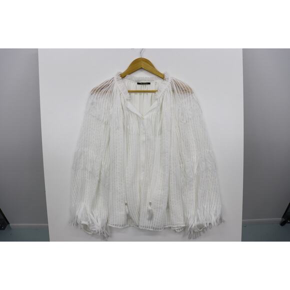Kobi Halperin Women's White Tie Neck Fringe Poppi Blouse Top XXL Chiffon $448 - Picture 12 of 16